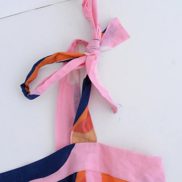 Ciebon Roma Pink & Navy Abstract Splash Apron Ruffle Cotton Midi Dress S - Picture 11 of 13